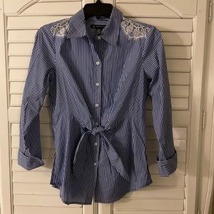 INC International Concepts Striped Button Up Shirt Top Small Petite